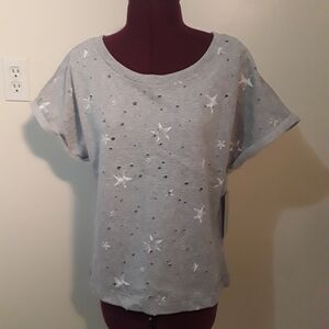 Harmony Balance Women's Medium Gray Distressed Over sized Short sleeve T shirt